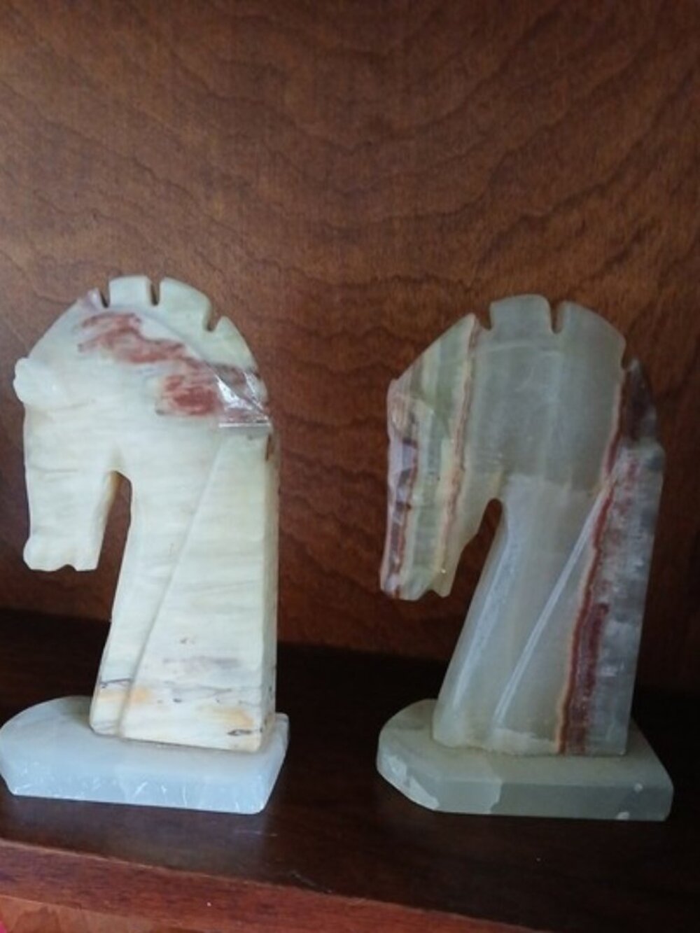 Vintage Onyx Alabaster Marble Knight Horse Bookends approx. 6 inches tall